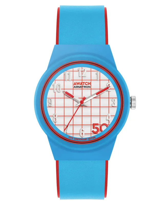 Armitron A-Watch klokke 35,5 mm lyseblå rød analog
