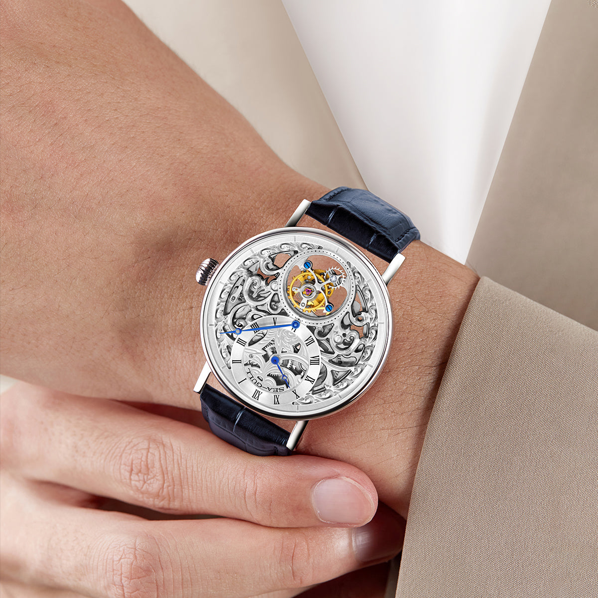Sea-gull Artisan 818.11.8847K tourbillonklokke hvit 39mm