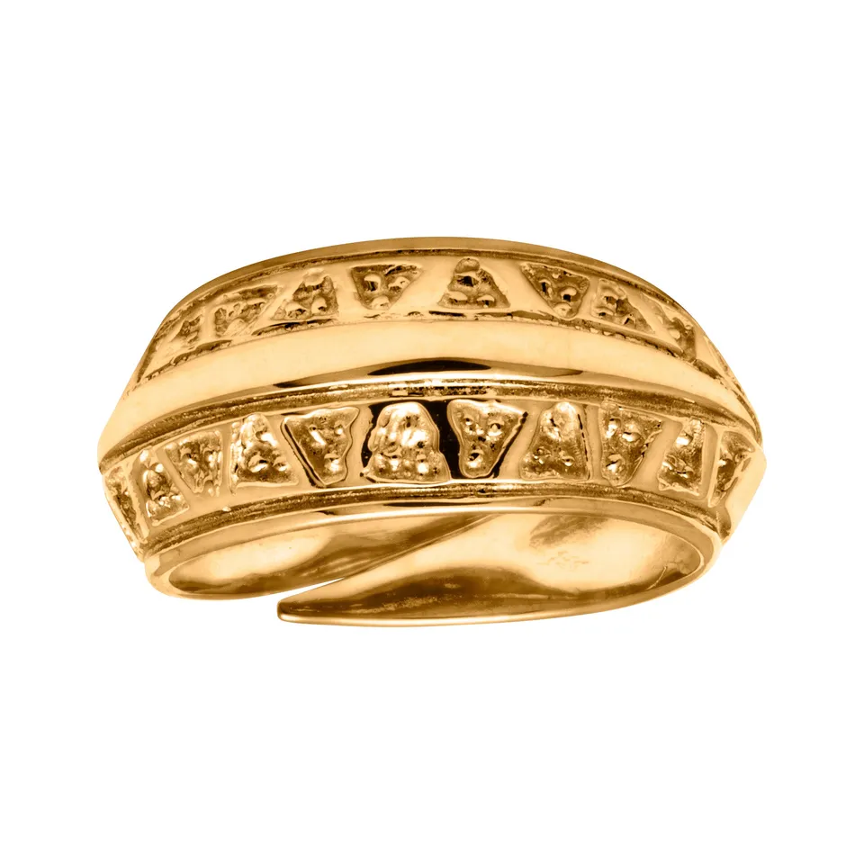 Snorre ring gult gull 10 mm bred vikingmønster