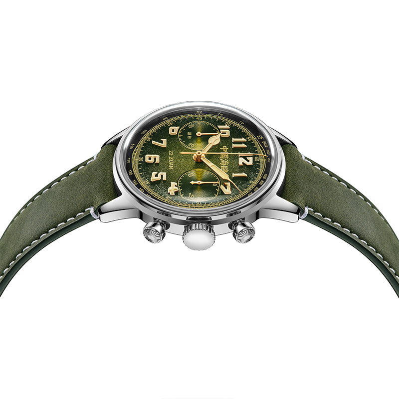 Sea-gull 1963 Wind Chaser kronograf 40mm khaki lær