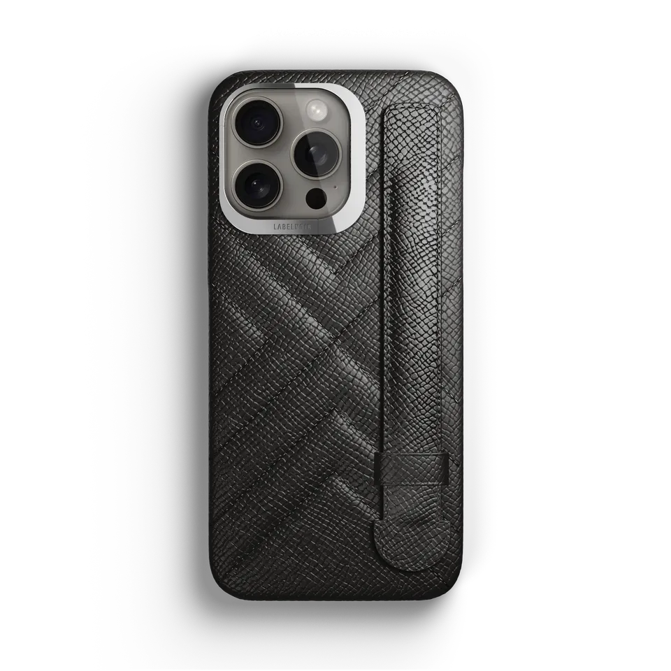 Label Noir iPhone 15 Pro deksel skinn vattert med reim