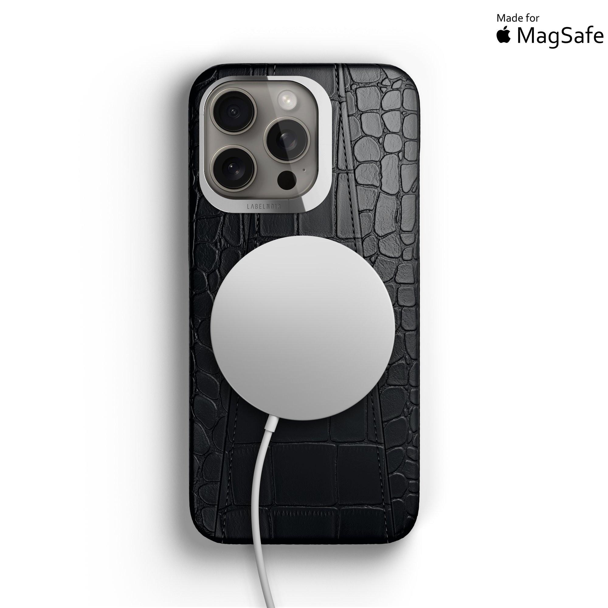Label Noir Alligator iPhone 15 Pro deksel svart MagSafe