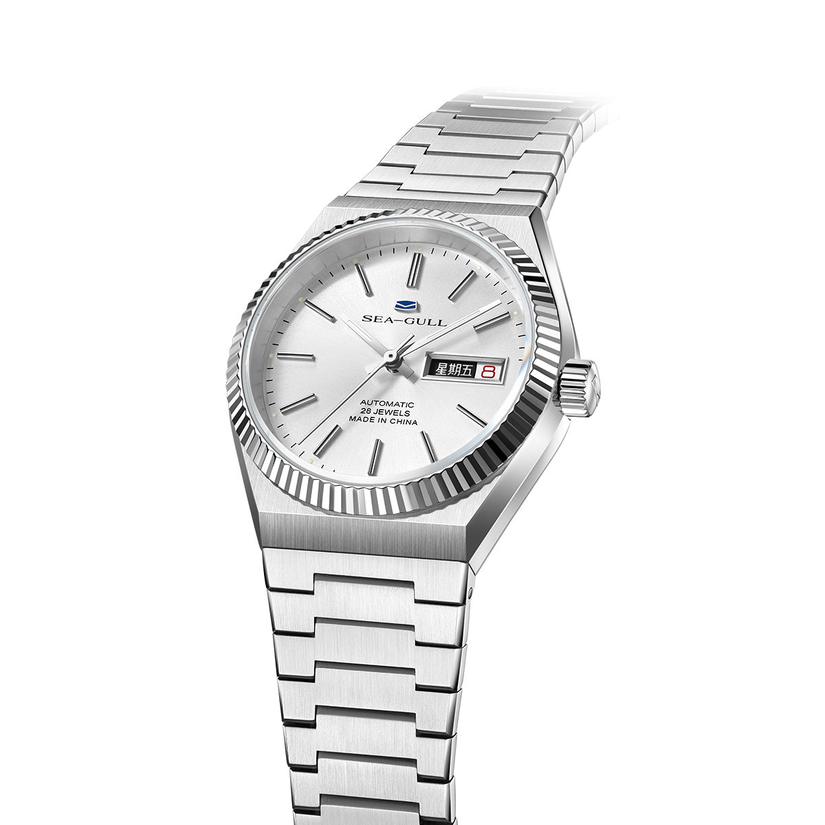 Sea-gull 816.12.1075 herreklokke hvit 38mm day-date