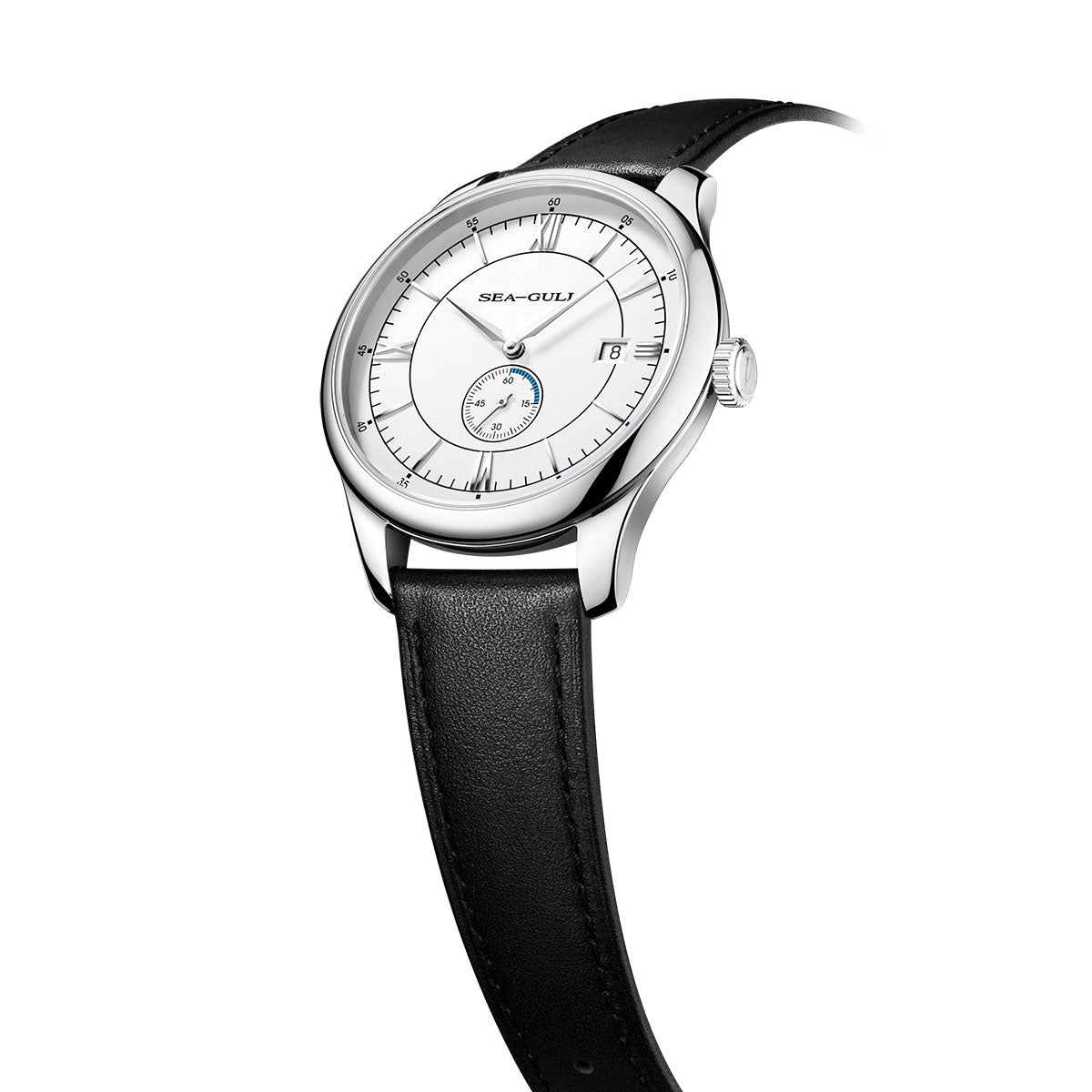 Sea-gull Small Second herreklokke 41mm hvit blå lær