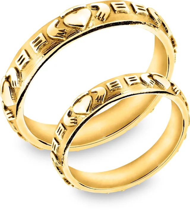 Snorre ring gult gull hjerte hender krone 4 mm